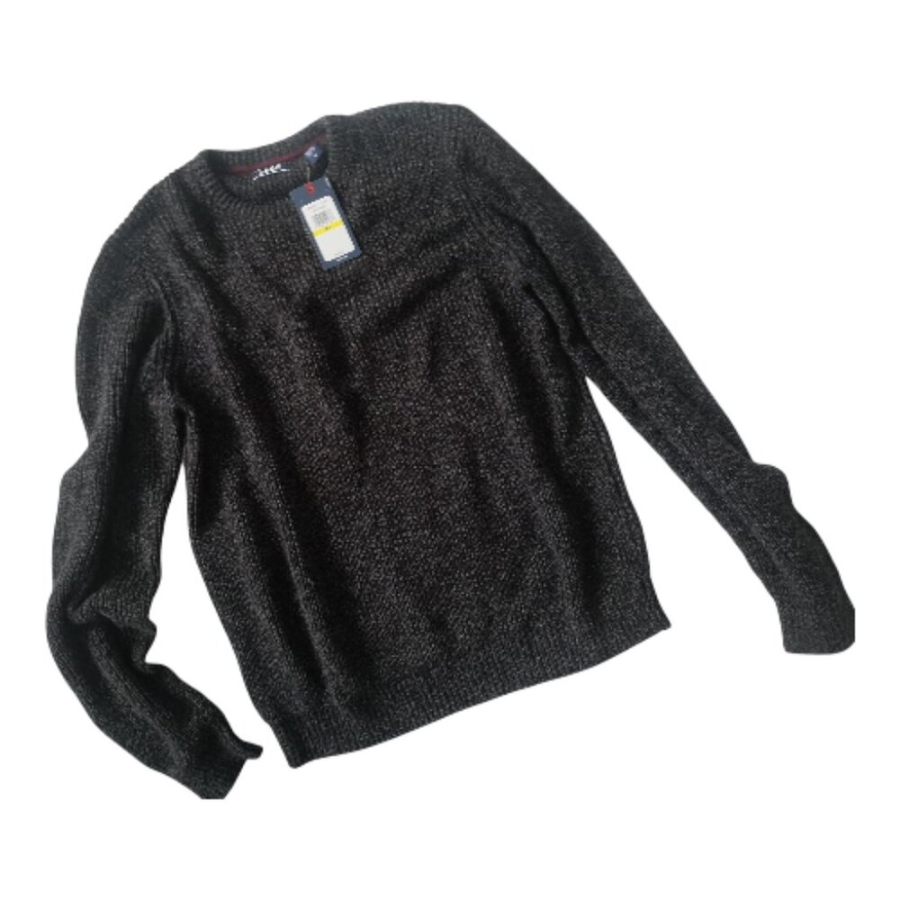 IZOD Cotton Knit Pullover Sweater black/grey M